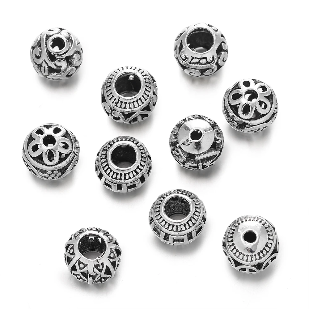 5pcs/lot Handcraft Tibetan Silver Hollow Spacer Beads Flower Heart Designer Zinc Alloy Metal Beads DIY Bracelets Jewelry Making