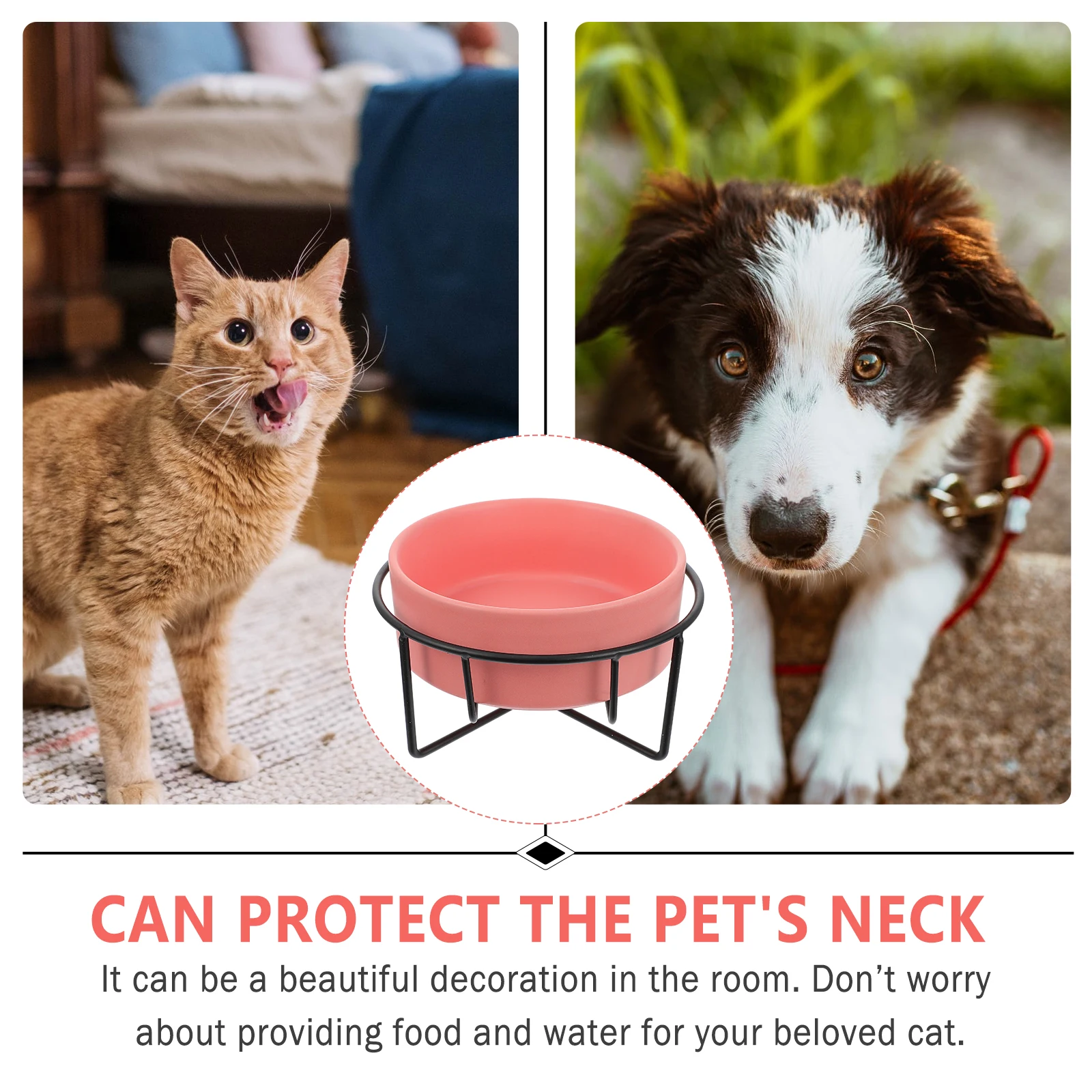 

Ceramic Pet Bowl Cat Dog Dish With Iron Stand Non Slip Base Anti Overturn Feeder Mealtime Comfortable Gift Idea