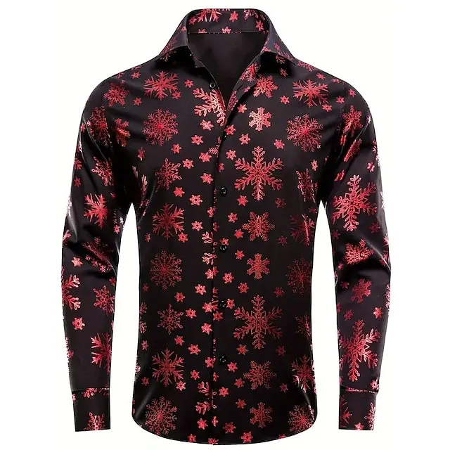 Golden Christmas tree pattern printed New Year men\'s long sleeve shirt comfortable high quality lapel top casual men\'s shirt