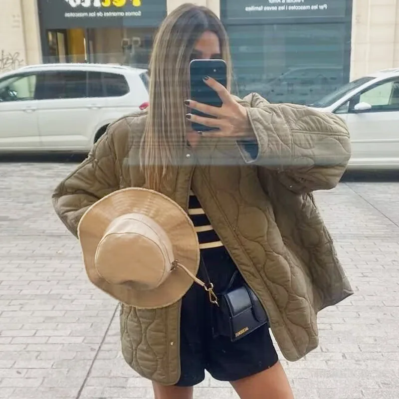 HXAO Cropped Quilted Jacket Woman Demi-Season Short Padded Jacket Parkas Black Army Green Outwears Warm Lightweight Padded Women
