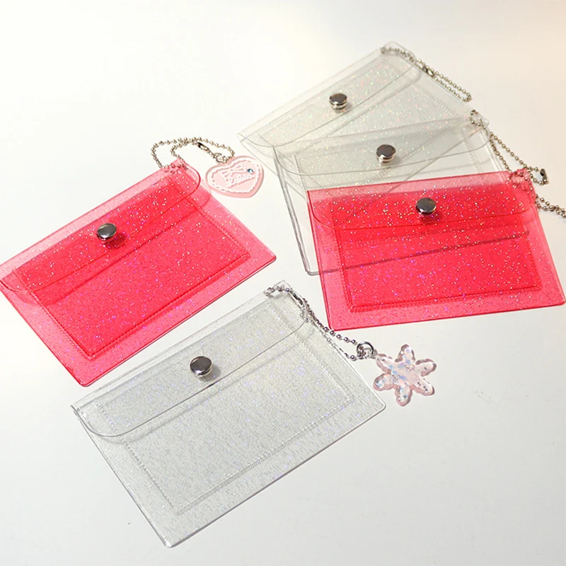 Porta-moedas de PVC transparente com chaveiro para meninas, carteira pequena, titular do cartão de identificação, bolsa comercial, bonito, 1pc