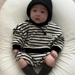 2024 Spring New Baby Long Sleeve Clothes Set Infant Boy Girl Striped Tops + Shorts 2pcs Suit Toddler Waffle Casual Outfits