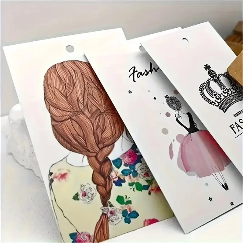 Cute Fashion Illustration Custom Hang Tags 200Pcs - Logo/Text, Pre-punched, Apparel/Gift (No String)