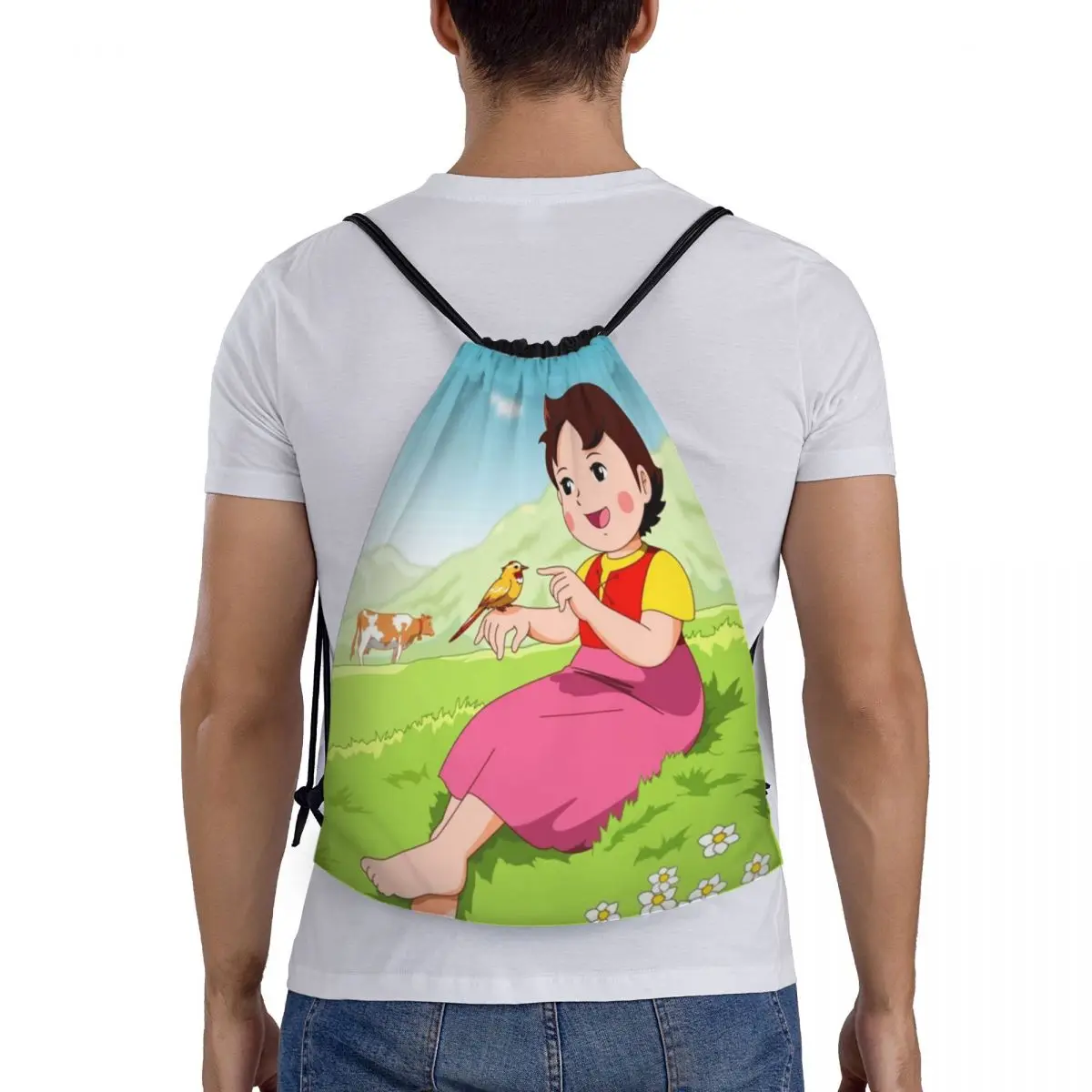 Alps Mountain Girl Happy Heidi bolso con cordón hombres mujeres portátil deportes gimnasio mochila compras almacenamiento mochilas