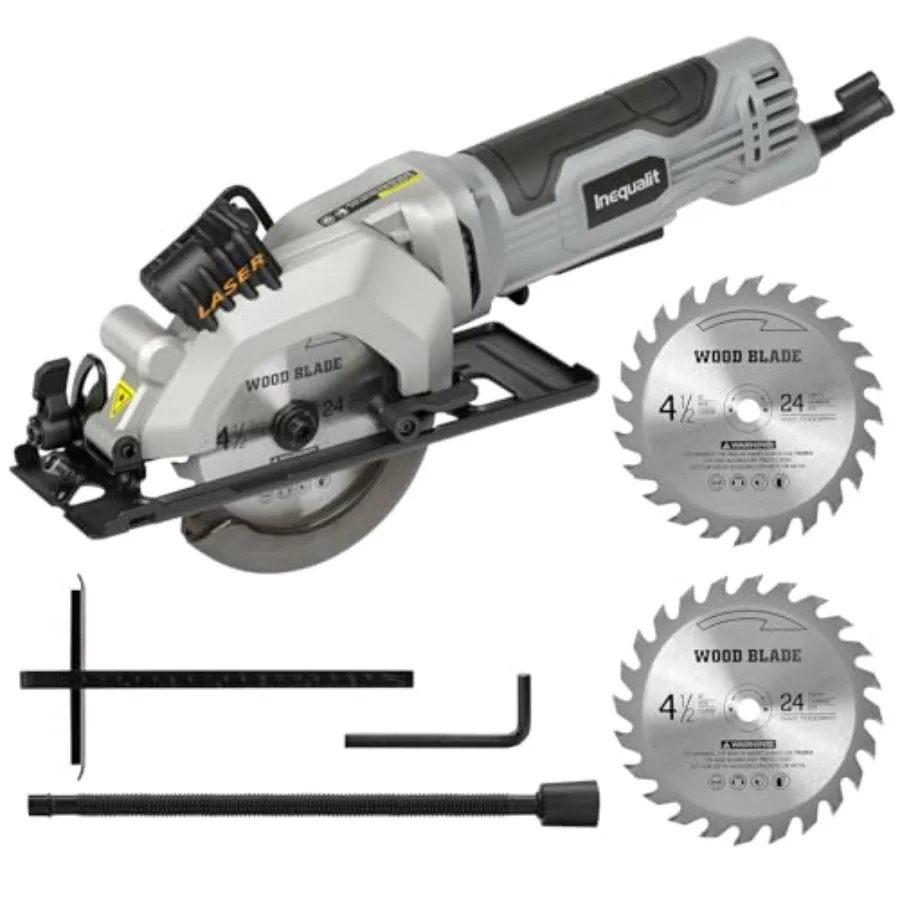 

Mini Circular Saw 4Amp 3500RPM Corded Compact Saw with 4-1/2" 24T TCT Blades Laser Guide Rip Guide Vacuum Adapter and Blade Wre