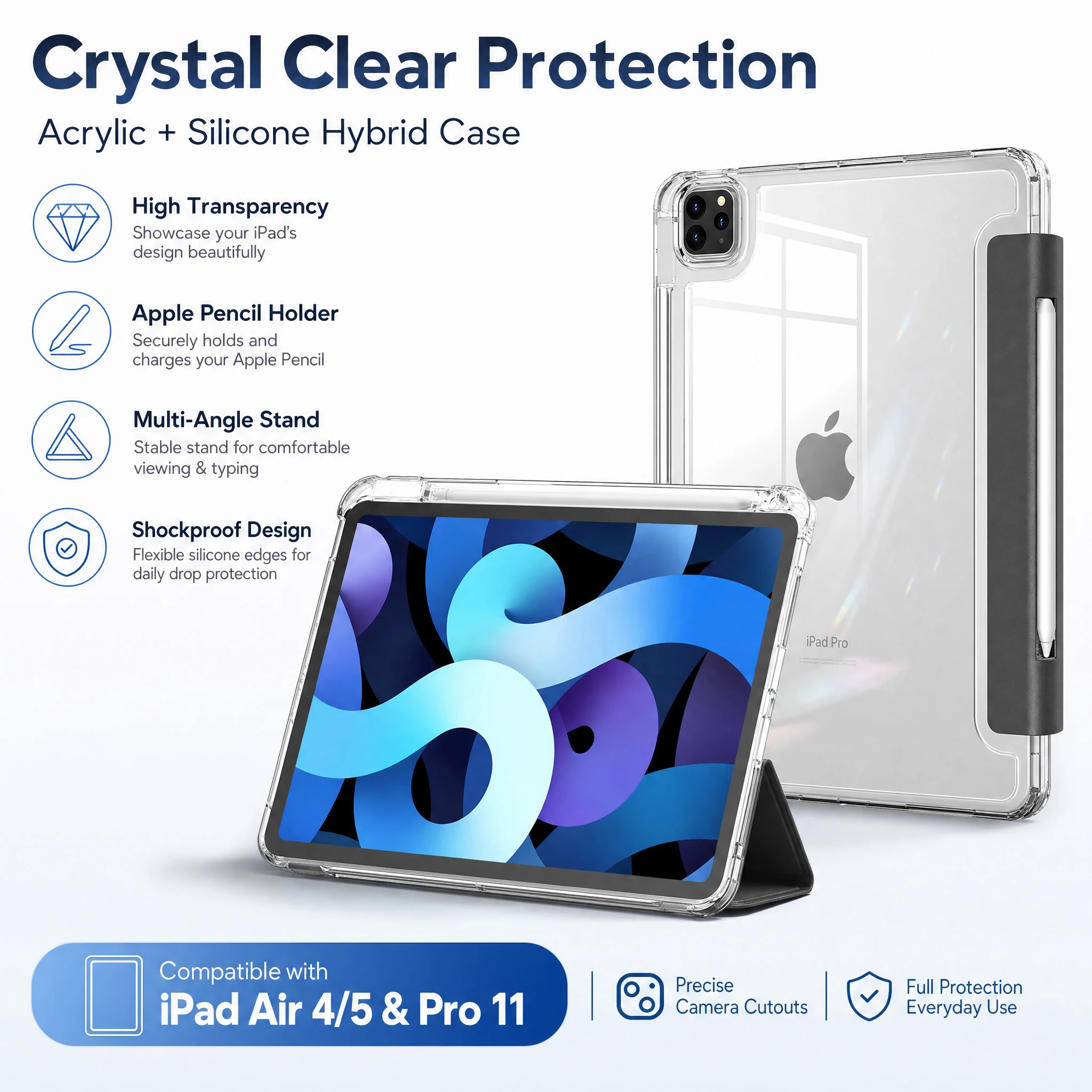 Magnetic Tri Fold Case for iPad 10th Generation 10.9 Inch A16 11 Inch iPad Air 4 5 6 2024 Tablet Acrylic Back Cover Stand
