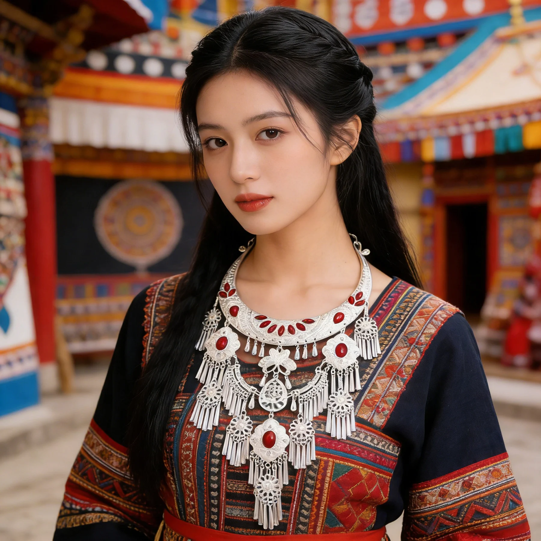 

Miao Silver Plated Alloy Horn Tassel Choker Necklace for Women Hollow Flower Crystal Ethnic Clothing Turkey Kurdish Jewelry