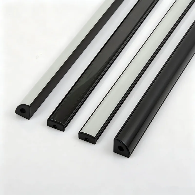 Black Led Aluminum Profile U/W/V With Milky PC Cover Kitchen Cabinet Closet Lamp LED Strip Shelf Light Channel Holder Diffuser