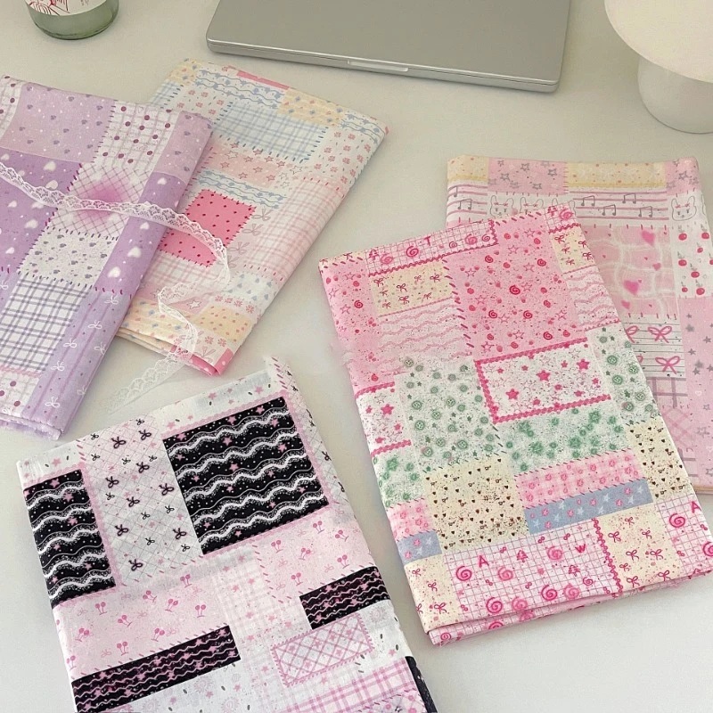 Rosa Patchwork-Stoff aus reiner Baumwolle mit Cartoon-Schleifen- und Sternmuster, Quiltstoff, DIY-Nähmaterial für Kleider, Bettwäsche, handgemachte Bastelarbeiten