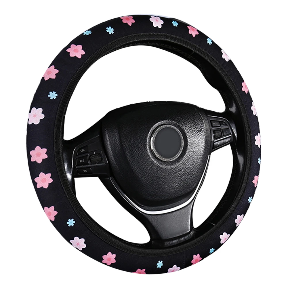 Floral Pattern 15 Inch Steering Wheel Cover with Breathable Fabric and Anti Slip Grip for Improved Driving Experience