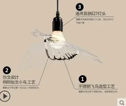 

Wrought Bird Iron Study Bar Restaurant American Creative Bird Chandelier LED Light Pendant Lamps Home Decor Kitchen Dining Hall