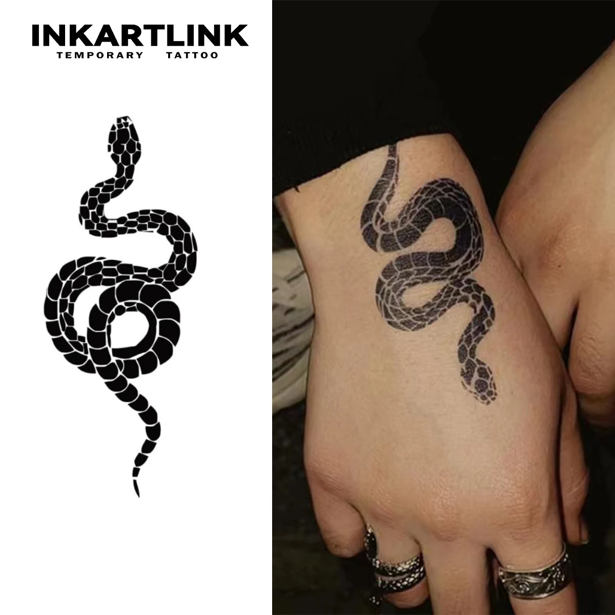 INKARTLINK Geometrischer Schlangen-Tattoo-Patch, 1–2 Wochen, langlebig, mit Polygonaler Skala, Spleißen, wasserfest, temporäres Tattoo