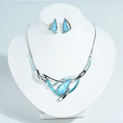 ICEYY Silver Plated Turquoise Water Drop Resin Bohemian Collar Necklace Earrings Women jewelry Set