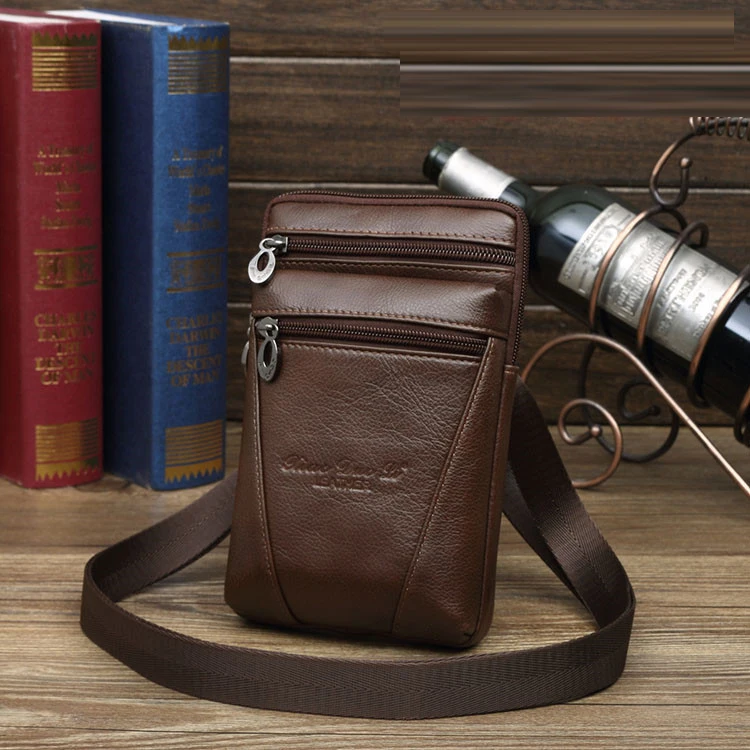 Men Genuine Leather Bag Purse Waist Belt Pack Hook Cross Body 7\'\' Business Cell Phone Case Small Shoulder Fanny Messenger Bags