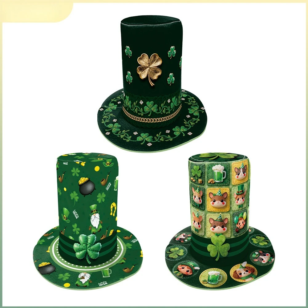 

St Patrick's Day Hat Irish Festival Green Parade Hat Digital Print Fashion Festival Flat Top Hat