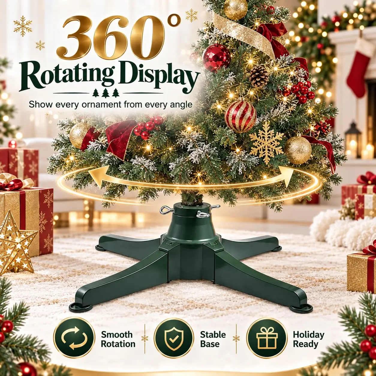 Heavy-Duty Rotating Christmas Tree Stand, 360° Rotating Base (65cm/25.5in)