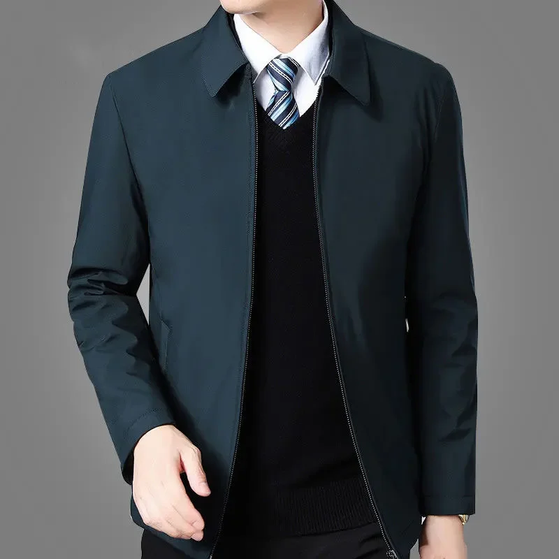 Chaqueta de negocios para hombre, abrigos casuales, cuello vuelto, cremallera, Simple, ancianos de mediana edad, ropa de papá, prendas de vestir exteriores de oficina, moda