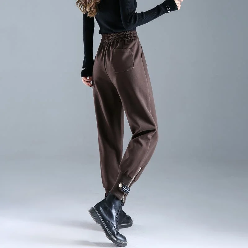 Woman Trousers Autumn Winter Black Tweed Harem Pants for Women Pencil Casual Cotton Trends 2024 Comfortable Stretch Slacks Nylon