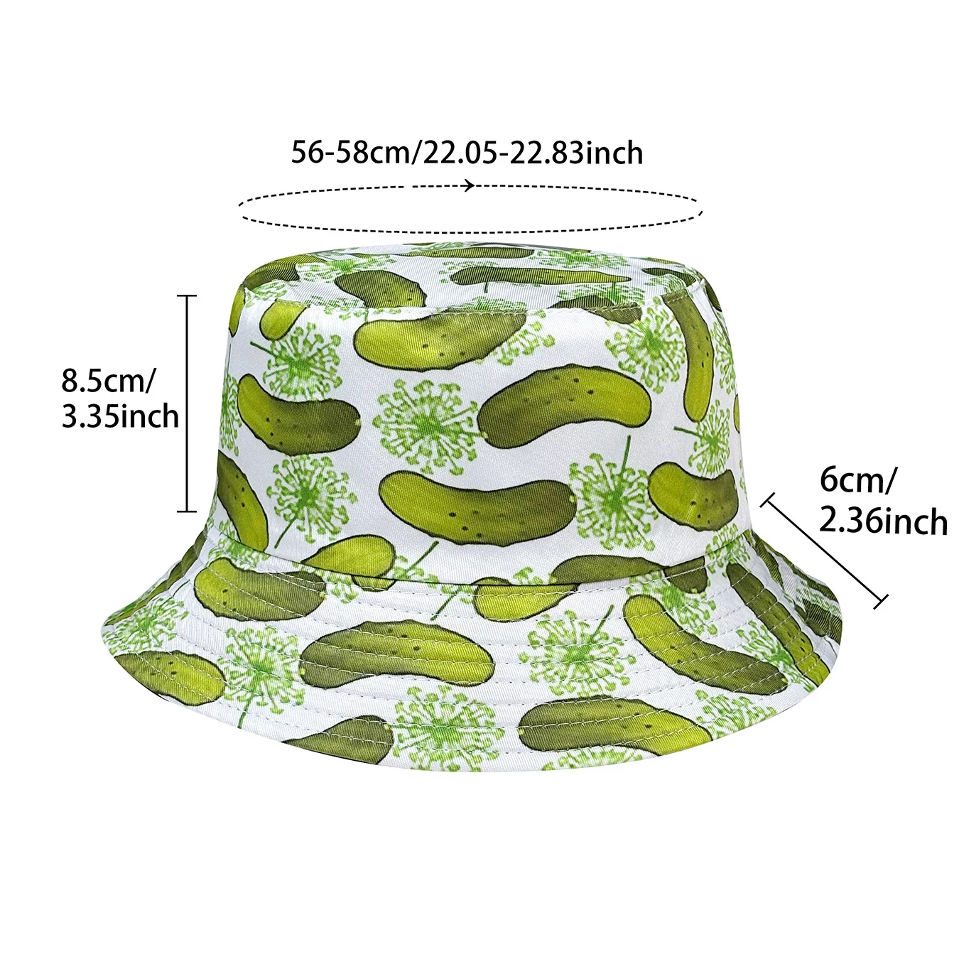 قبعة دلو مطبوعة بنمط الخيار الإبداعي، قابلة للعكس، مناسبة لجميع المواسم، قابلة للطي وأنيقة، مثالية للسفر في الهواء الطلق والارتداء اليومي