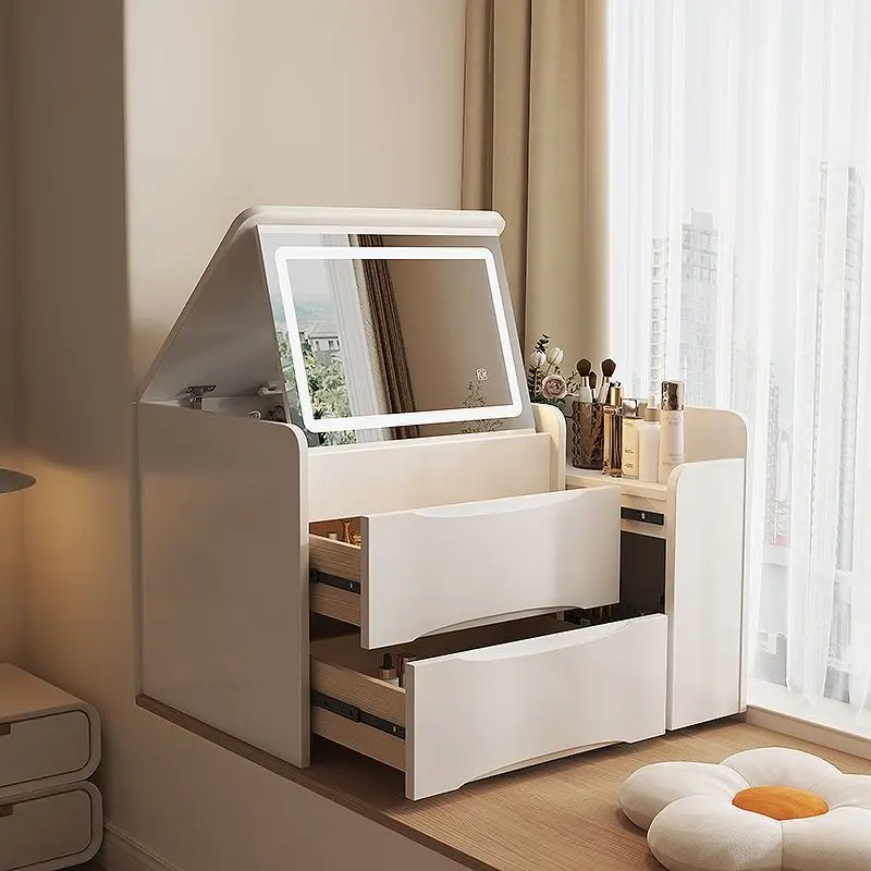 Space-Saving Design for Small Bedrooms | Multifunctional Vanity Table Foldable & Flip-Top White Makeup Desk with Mirror