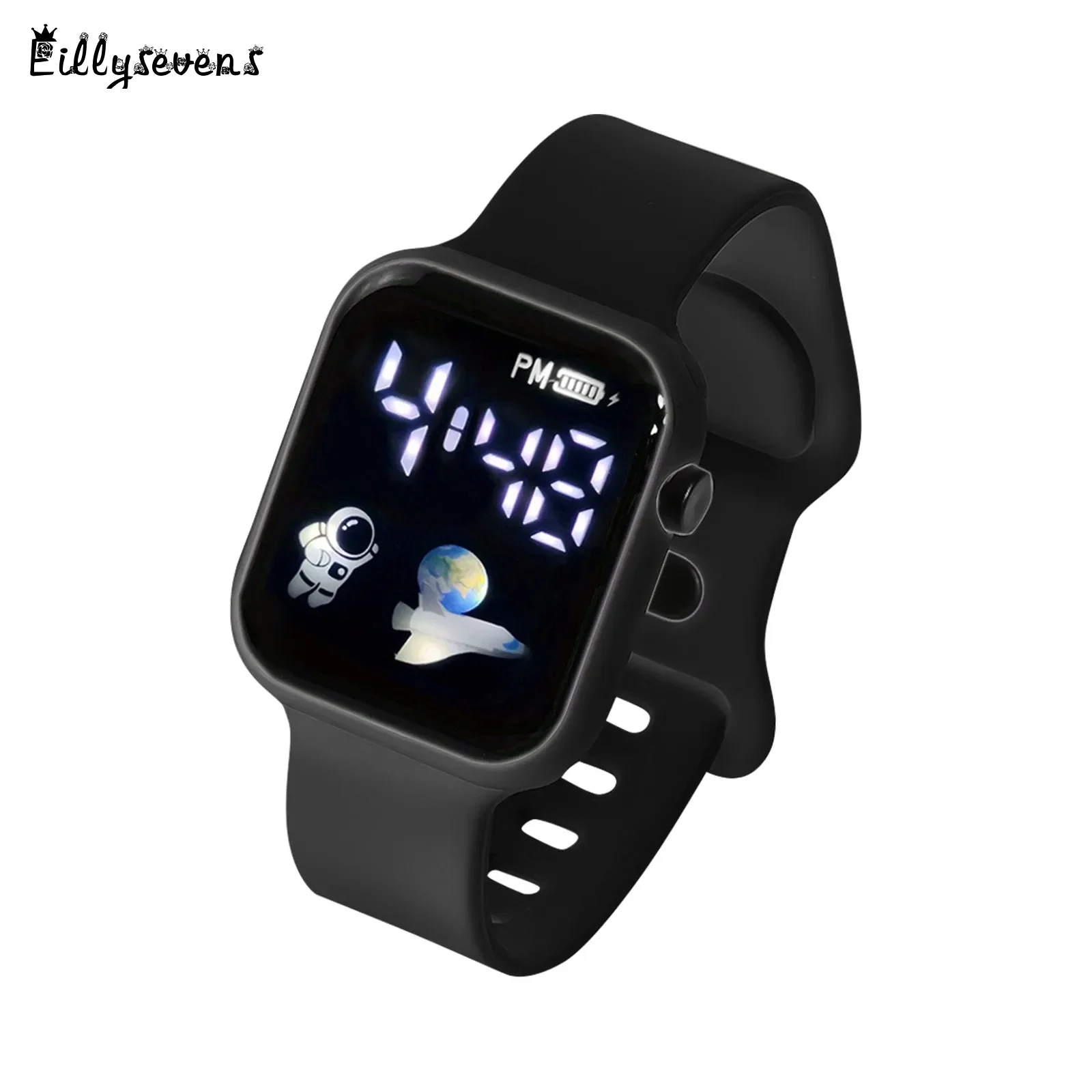 Children'S Watch Suitable For Students Outdoor Electronic Watches Led Screen Display Time Watch Square Dial Silicone Strap Watch