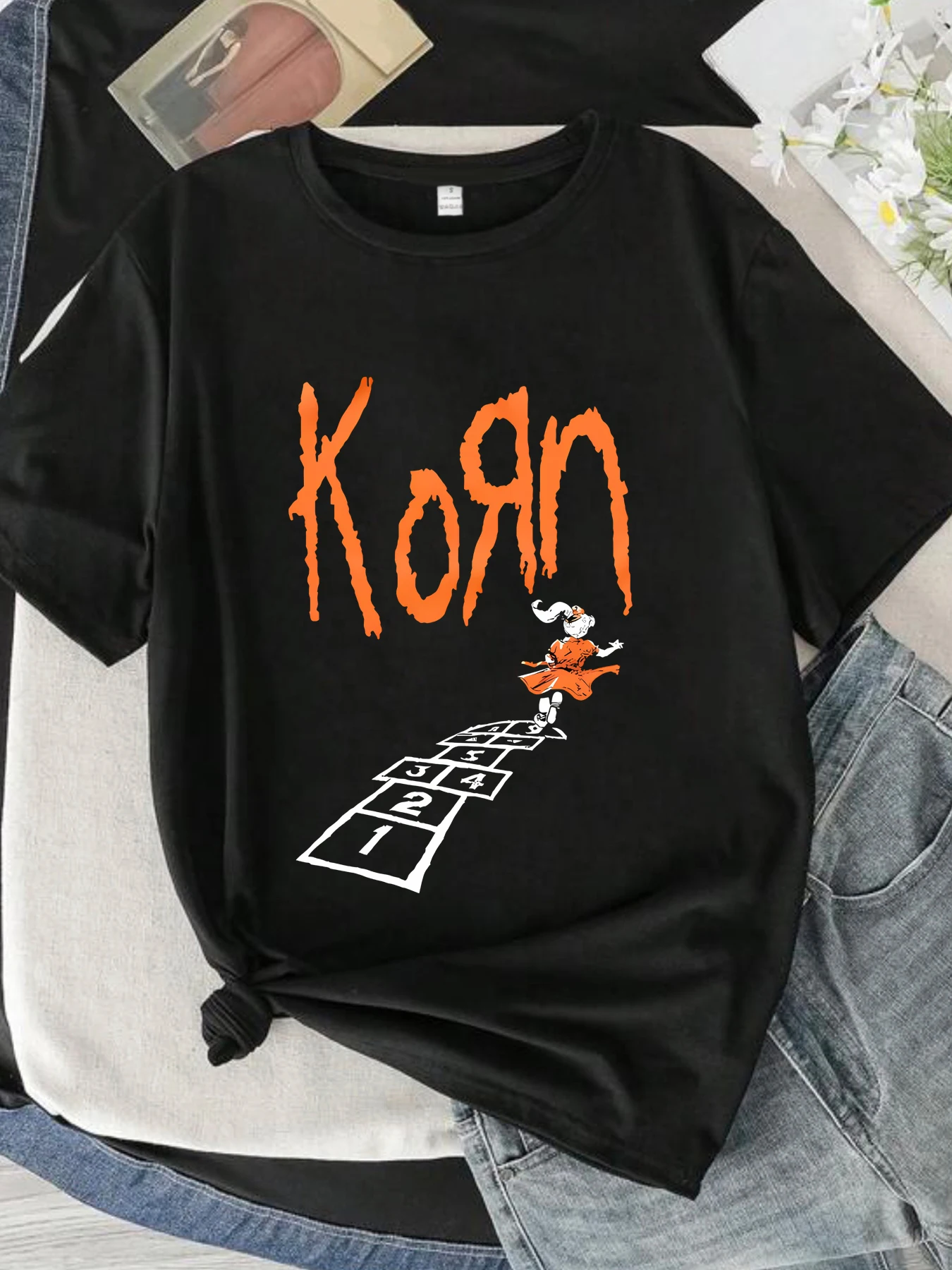 

little girl Plus size women's round neck short sleeve T-shirt with elastic half sleeves and trendy prints