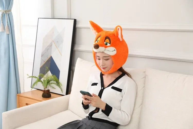 37cm Cosplay Simulation lovely fox head hat Cartoon headgear photo performance props Stuffed Plush Toys costume party girl gift