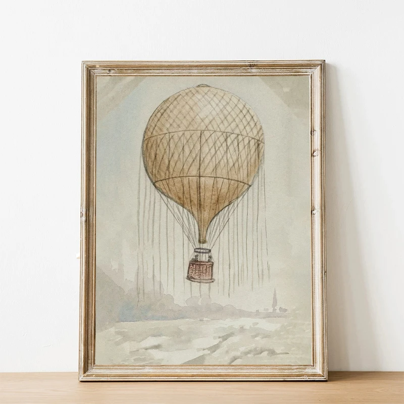 Vintage Aesthetic Bear Rabbit Goose Hot Balloon Check Pattern Bow Posters Prints Canvas Printing Wall Art Picture for Home Decor