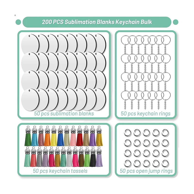Sublimation Blanks Keychains,200 PCS 2Inch Round Sublimation Blanks Keychain Circle With Tassels,For DIY Craft Making