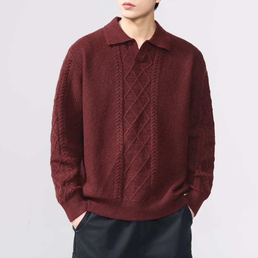 

Осень-зима, винтажный свитер с бриллиантами, мужской свободный повседневный воротник-поло, модный пуловер, вязаные свитера, джемперы, топы