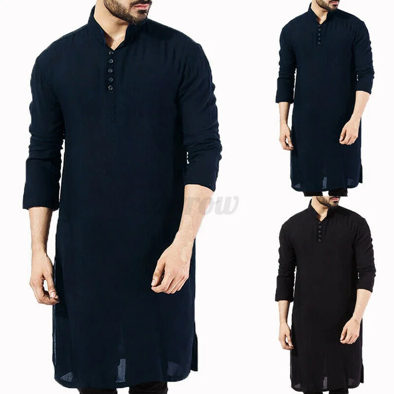 Mens Pakistan Pajama Indian Ethnic Plain Long Sleeve Shirt Tee