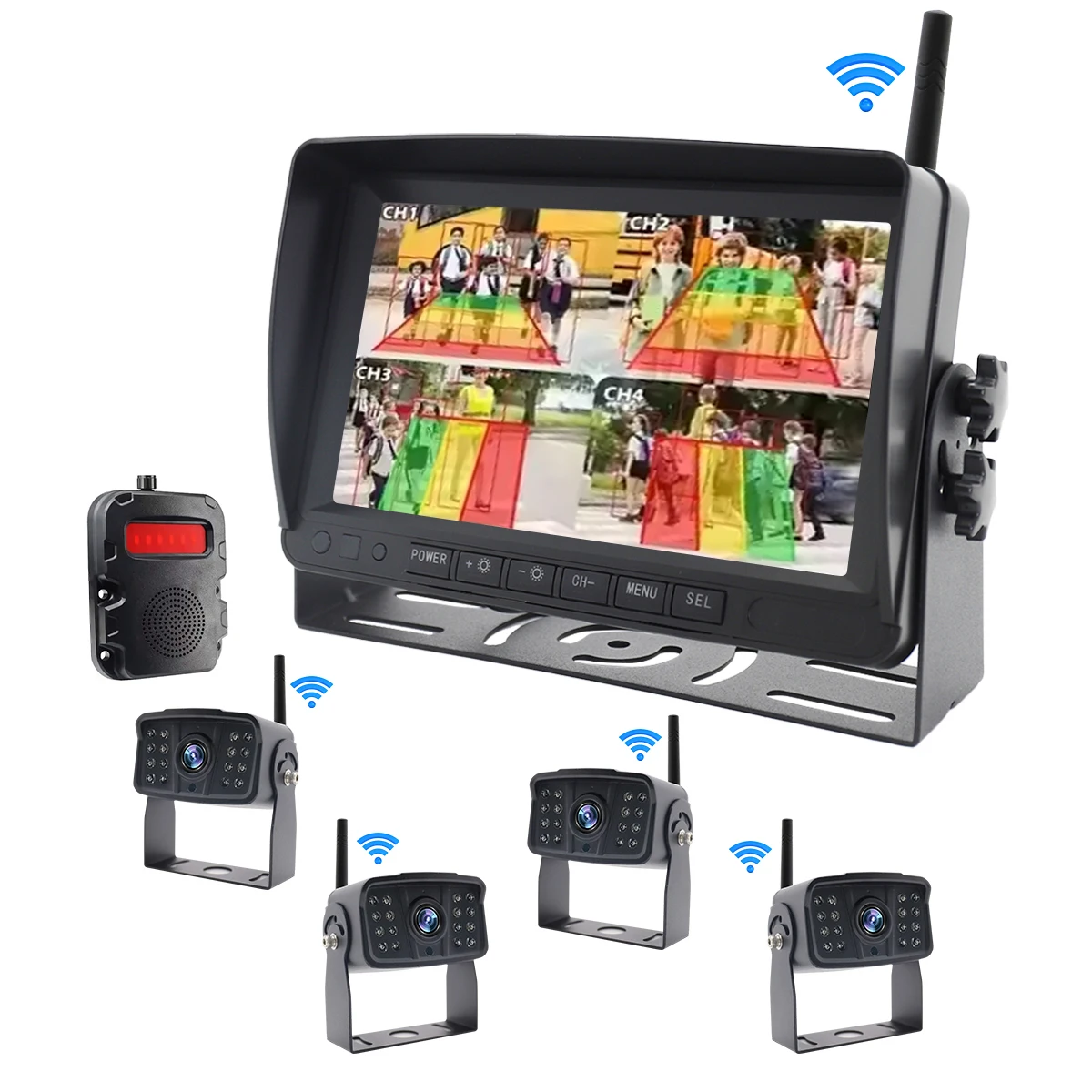 

YWX 7Inch Car Monitor 4Ch Ai Bsd 1080P Blind Spot Human Detection Backup Rear View Reverse Wireless Camera