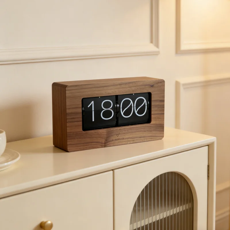 

Minimalist Wooden Flip Clock Retro Desk Flipover Clock for Home Office Decor Modern Art Craft Table Clock Unique Gift
