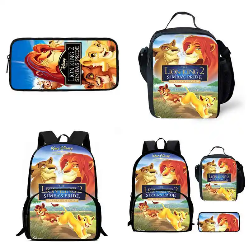 

Набор из 3 предметов, детский школьный рюкзак Disney Lion King с передней сумкой, сумки для обеда, сумки-карандаши для детей от 5 до 5 лет, детские школьные сумки с героями мультфильмов
