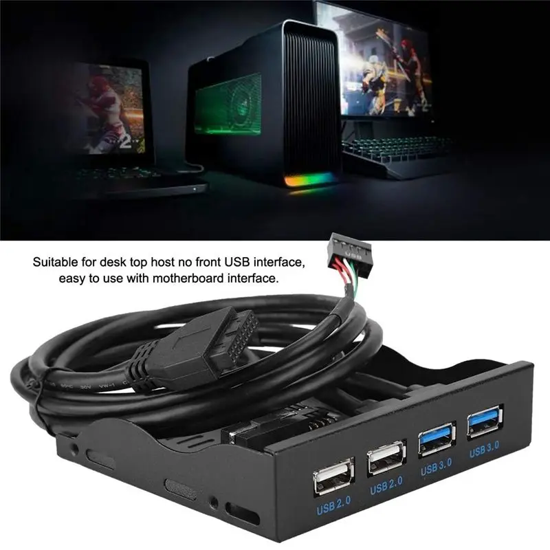 AED6-USB Front Panel, High Speed 4 Ports 2 USB 3.0+2 USB 2.0 Hub, 19PIN/9 Pin 3.5 Inch Front Panel Connector