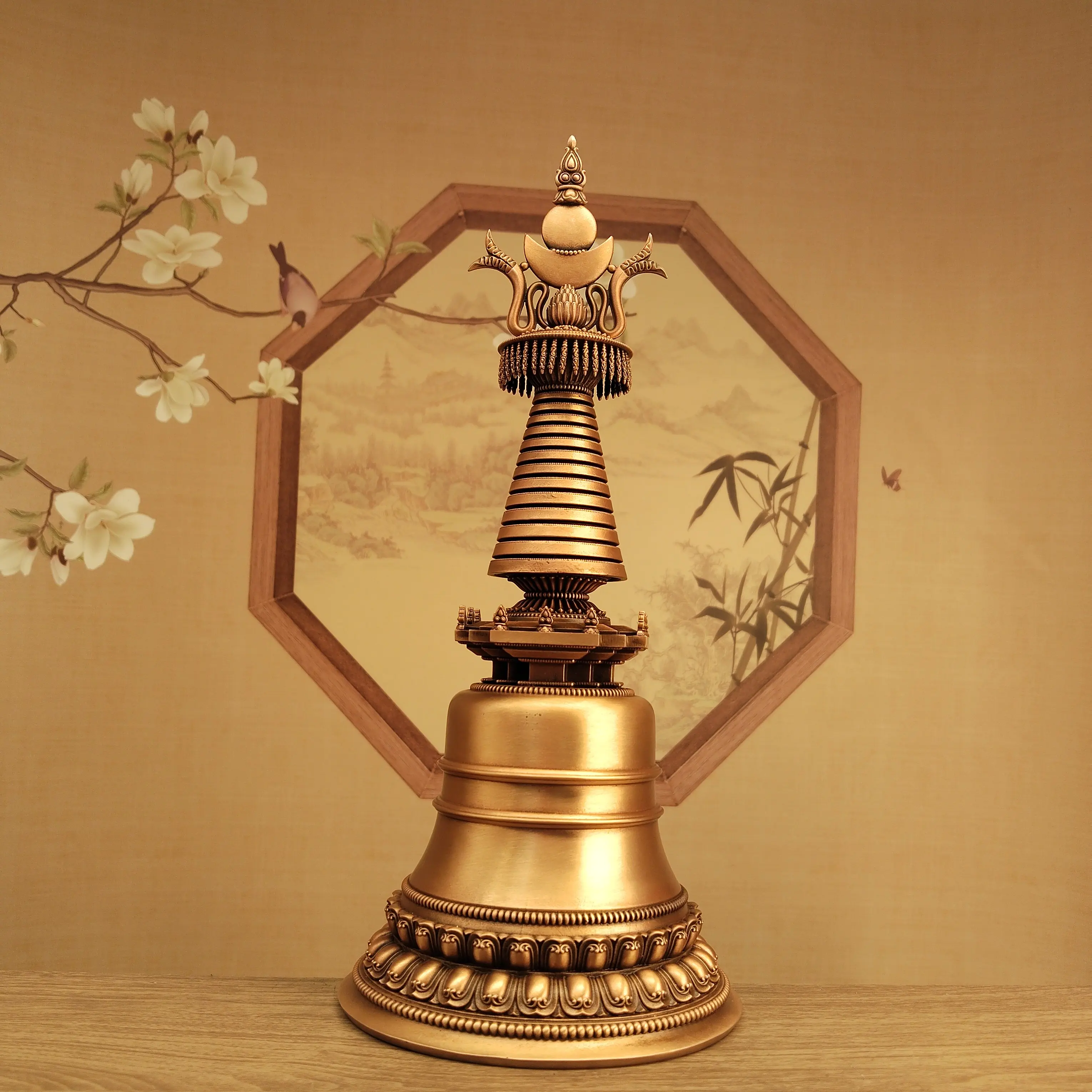Nepal Antique Copper Kadam Stupa Relic Tower 23cm Home Office Living Room Feng Shui Decor