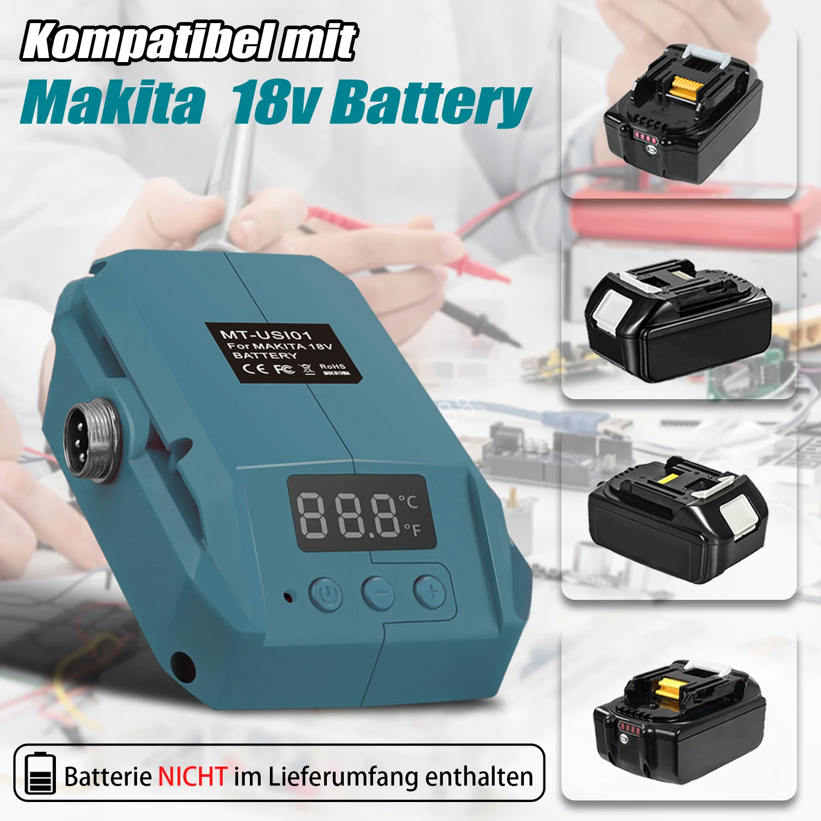 

Portable Electric Soldering Iron Rapid Heating with LED Display for Makita/Milwaukee/Bosch/EIN/Bosch C Series 18V Li-ion Battery