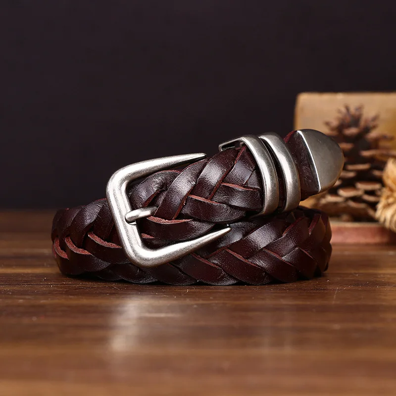 New woven belt women's pure cowhide fashion casual braided genuine leather pin buckle versatile trouser belt