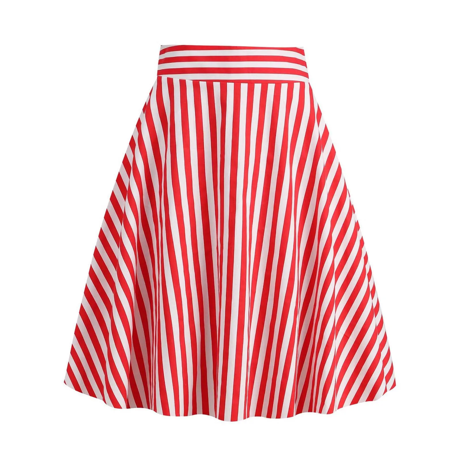 

High Waist Stripe Pleated A Line Half Skirt Korean Vintage Street All Match Knee High Skirts Summer Girls Student Short Falda