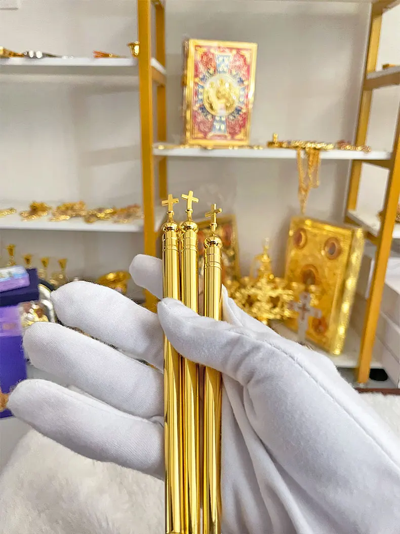 HTISOK 3 Stück Goldfarben-Pinsel mit Kreuzkopf, Kunstpinsel aus Legierung für religiöse Malerei und Bastelprojekte – Detail 9