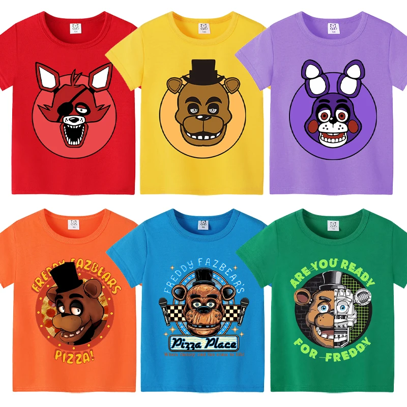 خمس ليال في فريدي تي شيرت للأطفال FNAF كارتون لطيف قصير الأكمام أفضل بنين بنات الصيف أنيمي موضة تي شيرت الهدايا