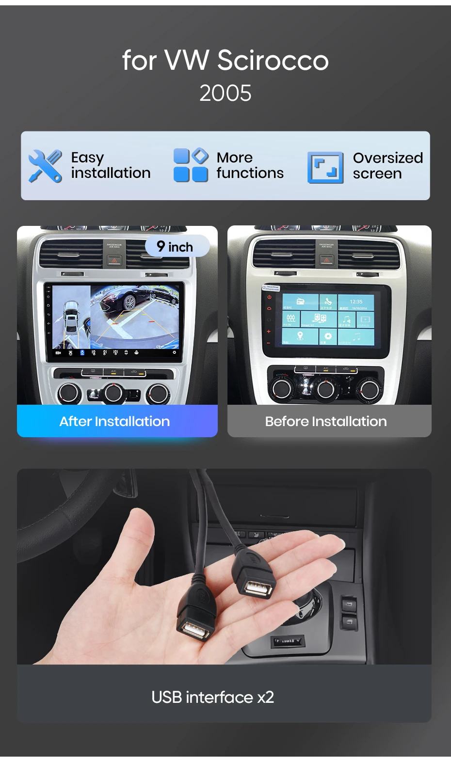 Junsun Autoradio für VW VOLKSWAGEN SCIROCCO 2015 CarPlay Android Auto FM RDS DSP BT GPS Navi SWC HD IPS Touchscreen Plug & Play Multimedia-Player Freisprecheinrichtung Original-Autostil-Haupteinheit – Detail 2