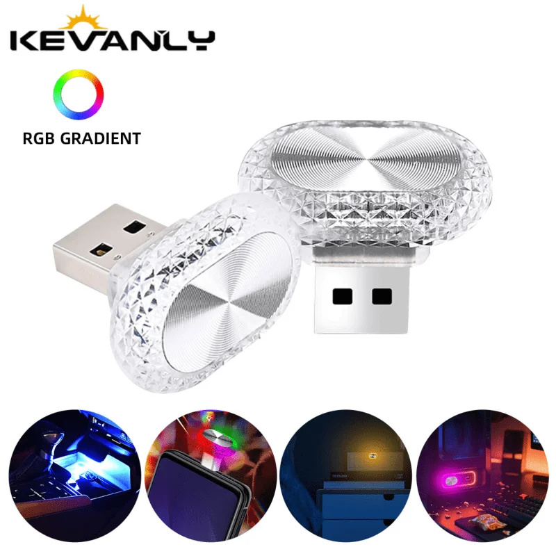 

1/2 шт. Мини-USB-светильник для автомобиля, светодиодная декоративная подсветка салона, RGB-подсветка, подключение Plug and Play, аксессуары для автомобиля