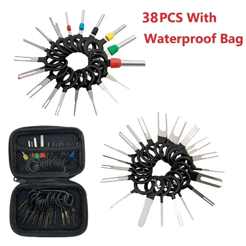 41PCS/38PCS-1 Set Waterproof Bag Terminal Removal Kit Stylus Wiring Crimp Connector Pin Extractor Puller Terminal Repair Tools