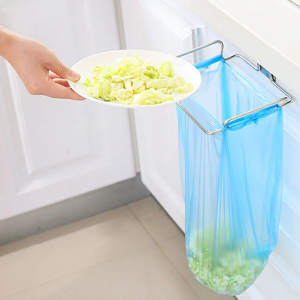 2Pcs Stainless Steel Garbage Storage Rack Heavy Duty Hanging Shelf Trash Bag Holder for Kitchen Bathroom