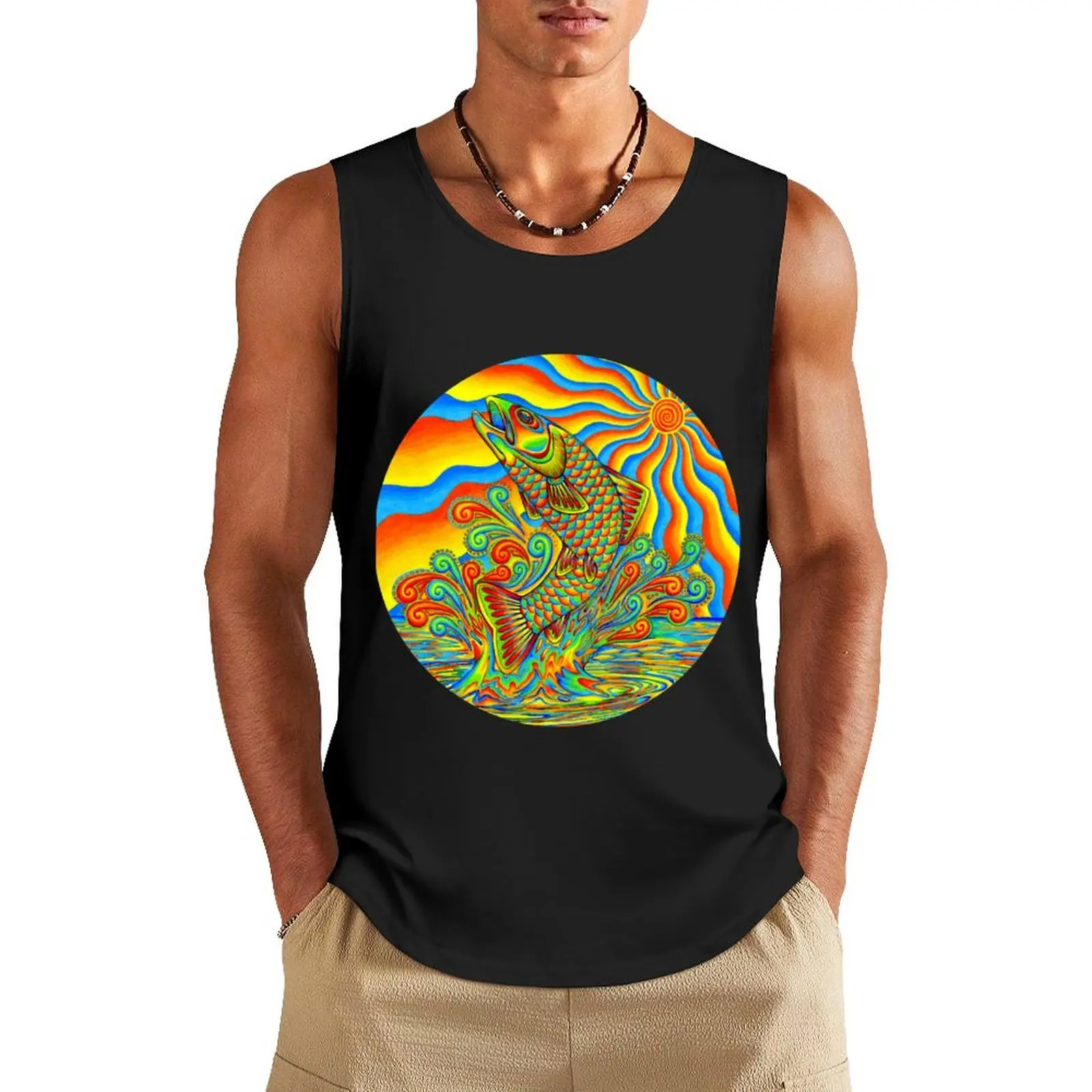 

Psychedelic Rainbow Trippy Trout Fish Tank Top gym clothes man summer clothes for men