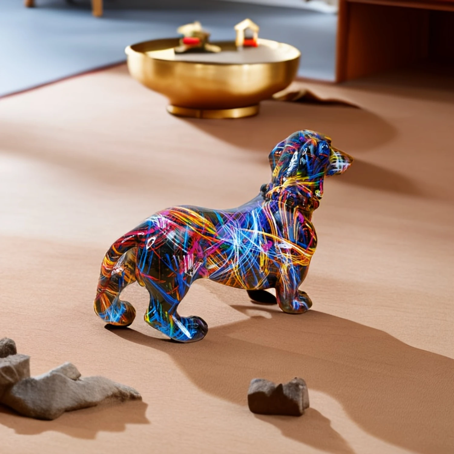 Creative Painted Colorful Dachshund Dog Decoration,  Modern Wine Cabinet Office Decor Desktop Resin Crafts Miniatures Statue, Ro