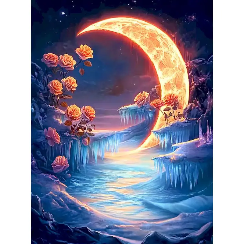 

GATYZTORY Rose Moon Painting By Numbers Painting Decor Picture Paint Landscape Easy Paint Wall Decor Diy Crafts
