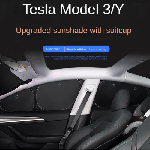 Imagen 2 del producto Parasol para ventana lateral de coche con ventosas, privacidad del parabrisas delantero y trasero, para Tesla Model Y Juniper 2025 Model 3 Highland 2024