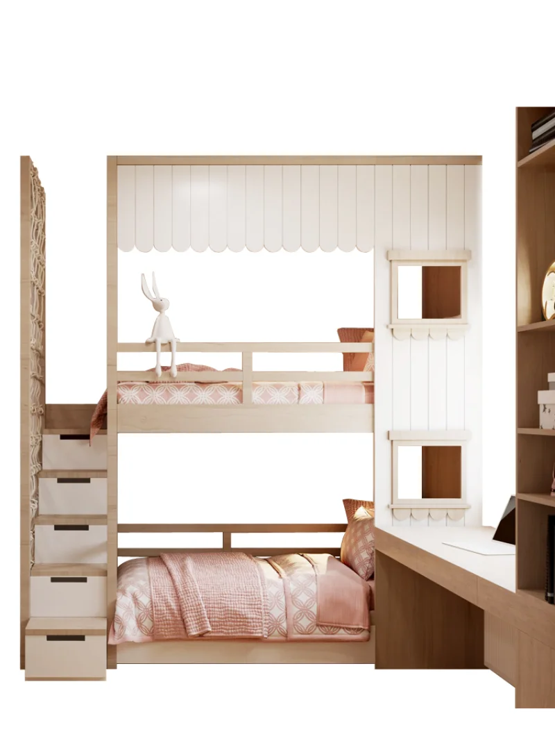 Solid wood bunk bed with ladder cabinet upper and lower beds Indoor tree house bed bunk bed upper and lower beds